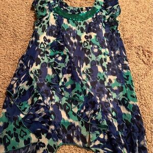 George Kids Blue and Green Ruffle Top